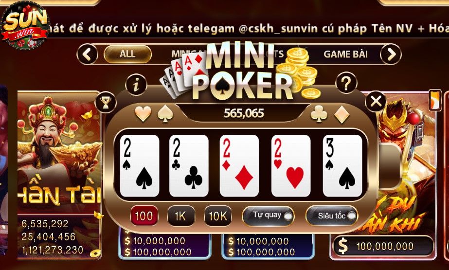 Hướng dẫn cách chơi Mini poker tại cổng game Sunwin