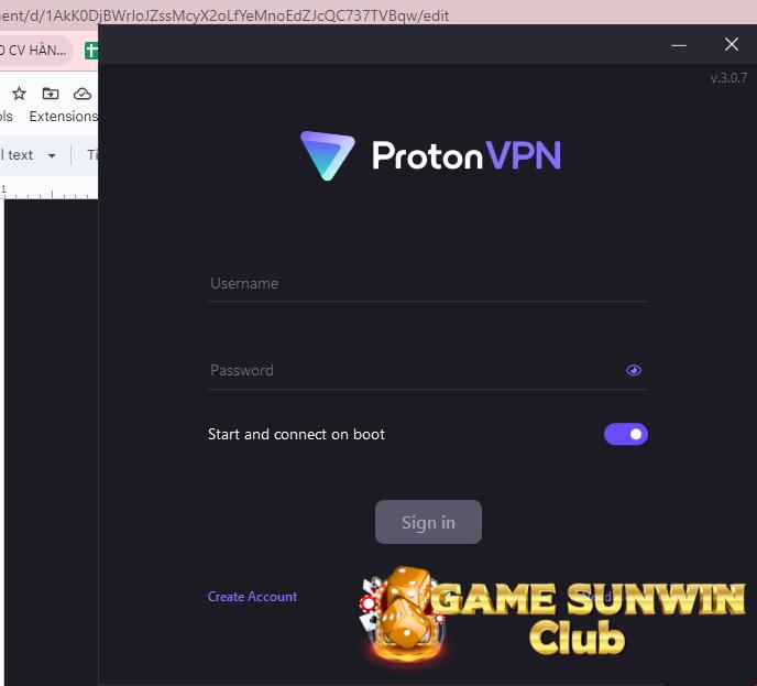 Mở ứng dụng ProtonVPN và chọn mục “Create Account” 