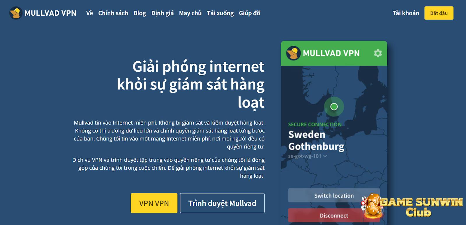 Truy cập vào trang chủ của Mullvad VPN