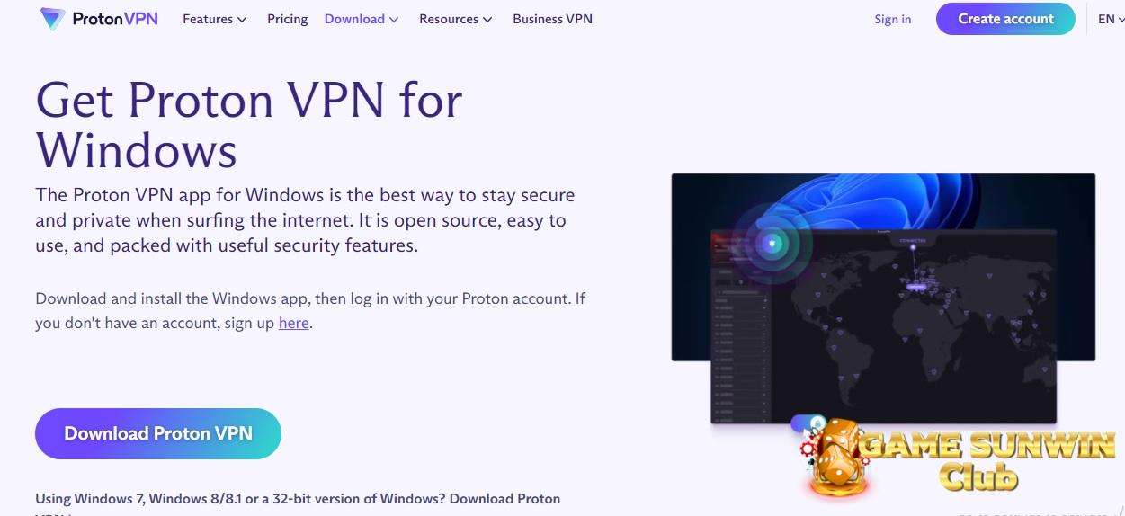 Truy cập vào trang web của ProtonVPN